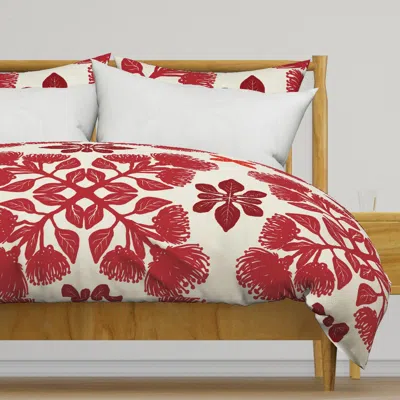 Spoonflower Hawaiian Quilt Ohia Lehua Red Duvet Cover