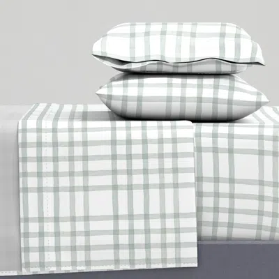 Spoonflower Hawthorne Plaid Sage 9"x9" Queen Sheet Set