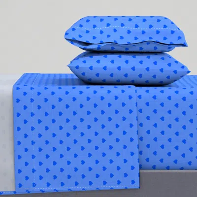 Spoonflower Hearts On Linen Blue Queen Sheet Set