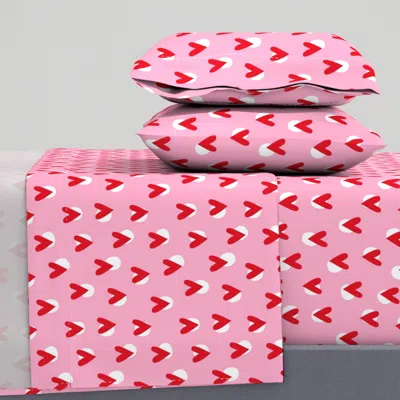Spoonflower Hearts - Pink & Red Queen Sheet Set