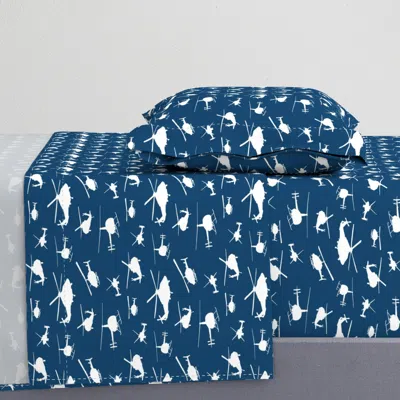 Spoonflower Helicopter Silhouettes On Navy // Small Twin Sheet Set