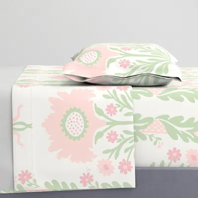 Spoonflower Henrietta Green Ice Pink Twin Sheet Set
