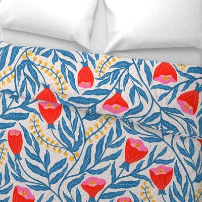 Spoonflower Heritage Revival Folk Art Floral In Red Blue Yellow Primary Colors Large Wide Cotton Sateen 3.5 oz 2