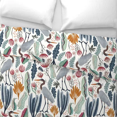 Spoonflower Heron And Plants - Almost White Bg - Medium Wide Cotton Sateen 3.5 oz 26" X 20" Standard Knife Edge
