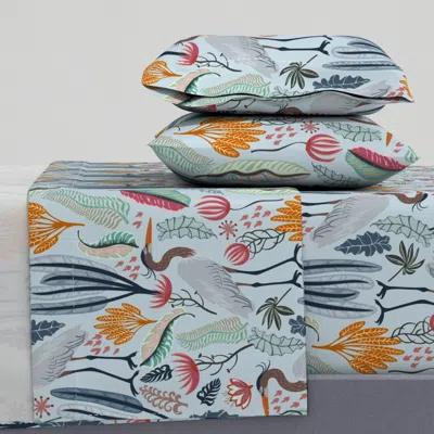 Spoonflower Heron And Plants - Dayflower - Medium Queen Sheet Set