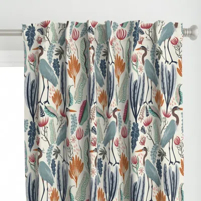 Spoonflower Heron And Plants - Green Curtain Panel