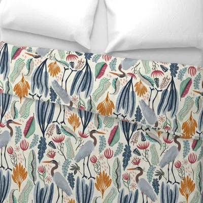 Spoonflower Heron And Plants - Light - Medium Wide Cotton Sateen 3.5 oz 26" X 20" Standard Knife Edge