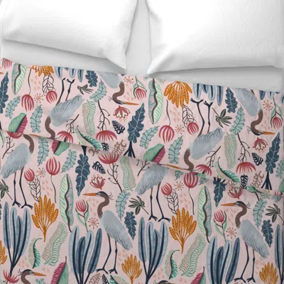 Spoonflower Heron And Plants - Rosa - Medium Wide Cotton Sateen 3.5 oz 26" X 20" Standard Knife Edge