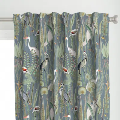 Spoonflower Herons In Marsh On Slate Curtain Panel