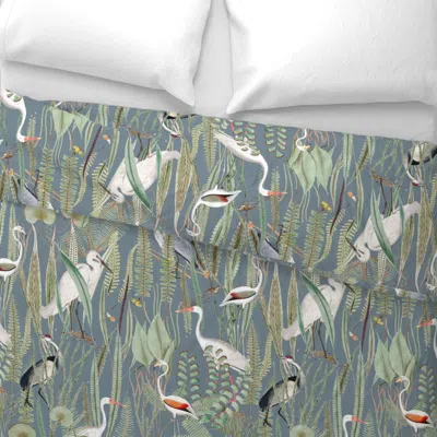 Spoonflower Herons In Marsh On Slate Medium Scale Wide Cotton Sateen 3.5 oz 26" X 20" Standard Knife Edge