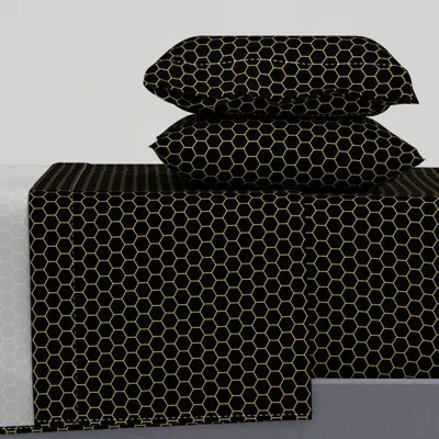 Spoonflower Hexagon Honeycomb Beehive - Tasman Honey Yellow And Black King Sheet Set