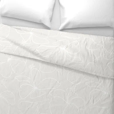Spoonflower Hibiscus Line Art - Cloud Dancer - L Euro Pillow Sham