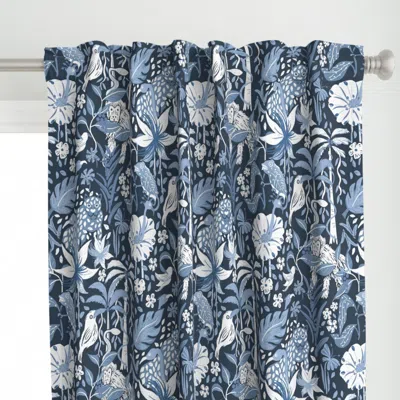 Spoonflower Hiddenwildjungle-03 Curtain Panel In Blue