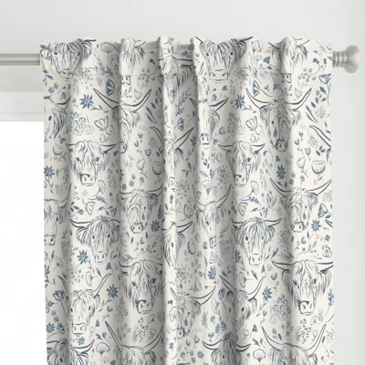 Spoonflower Highland Cow Doodle Line Curtain Panel