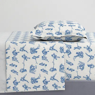 Spoonflower Hockey Sketch Blue On White Twin Sheet Set