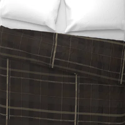 Spoonflower Homestead Plaid Chocolate Brown Camel King Pillow Sham In Black