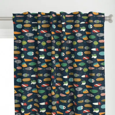 Spoonflower Hooked Up Navy Curtain Panel