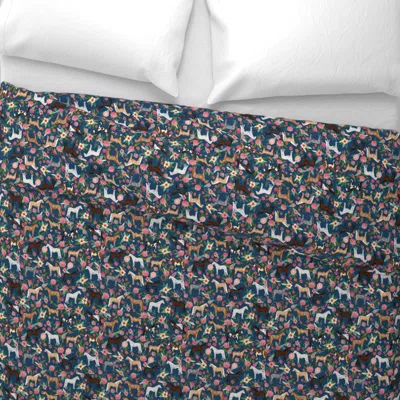 Spoonflower Horse Multi Coat Floral Horses Fabric - Navy Wide Cotton Sateen 3.5 oz 26" X 20" Standard Knife Edge