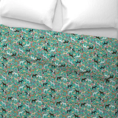 Spoonflower Horse Multi Coat Floral Horses Fabric Turq Wide Cotton Sateen 3.5 oz 26" X 20" Standard Knife Edge
