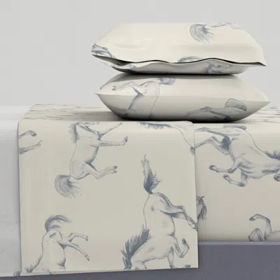 Spoonflower Horses Wild Horses Wild West Cowboys Denim Blue On Greige King Sheet Set