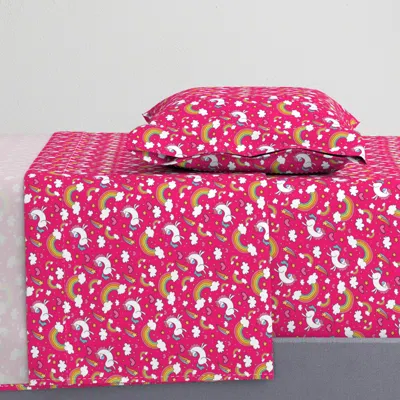 Spoonflower Hot Pink Unicorns And Rainbows Hand Drawn Big Twin Xl Sheet Set