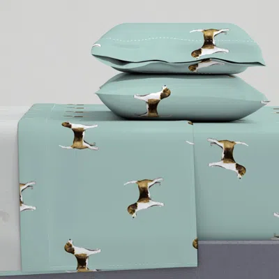 Spoonflower Hound Dog Puppy Hunter Classic Preppy New England Green Blue Pattern Queen Sheet Set