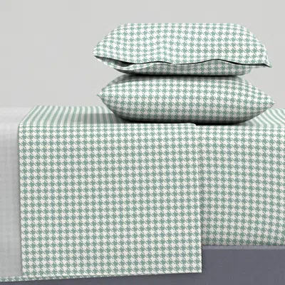 Spoonflower Houndstooth Soft Green Mist Dove White Plaid-grandmillennial-fall-small King Sheet Set