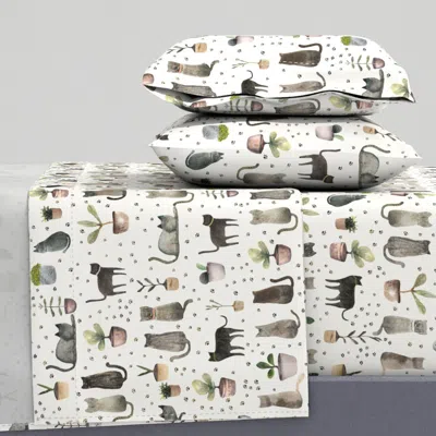 Spoonflower House Cat - Cats And Plants L Queen Sheet Set