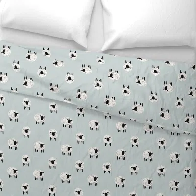 Spoonflower How Many Sheep Can You Count - Light Blue Wide Cotton Sateen 3.5 oz 26" X 20" Standard Knife Edge
