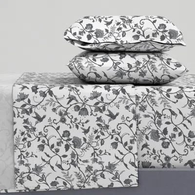 Spoonflower Hummingbird Chintz // Grey Full Sheet Set