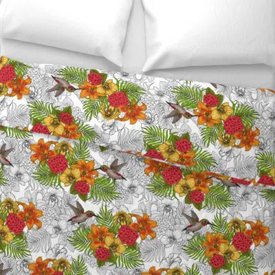Spoonflower Hummingbirds And Tropical Bouquet Wide Cotton Sateen 3.5 oz 26" X 20" Standard Knife Edge