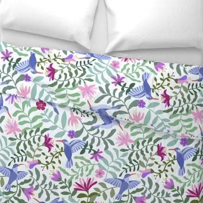 Spoonflower Hummingbirds Flower Garden - Pollinatiors Exotic Birds - White - Large Euro Pillow Sham In Pink