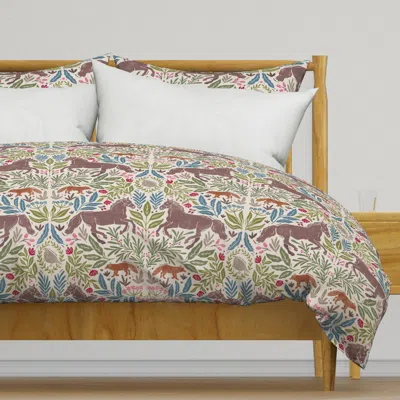 Spoonflower Hunt Club Blockprint Horse Fox Duvet Cover