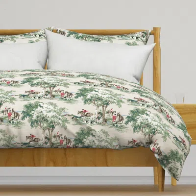 Spoonflower Hunt Scene In Muted Red On Tan Duvet Cover