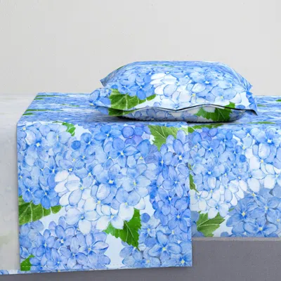 Spoonflower Hydrangea Blues - On Lt Blue Twin Sheet Set