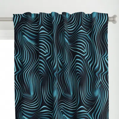 Spoonflower Hypnotic Teal Black Waves Curtain Panel
