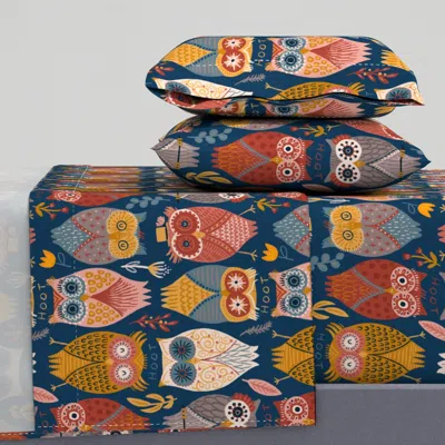 Spoonflower I Give A Hoot Dh Queen Sheet Set