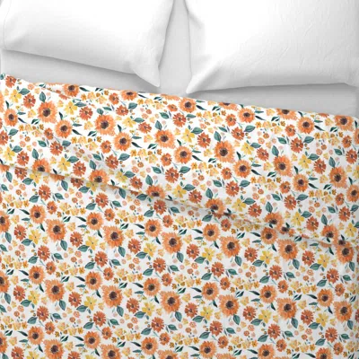 Spoonflower Ibd Pumpkin Spice Sunflowers White 7x7 Wide Cotton Sateen 3.5 oz 26" X 20" Standard Knife Edge