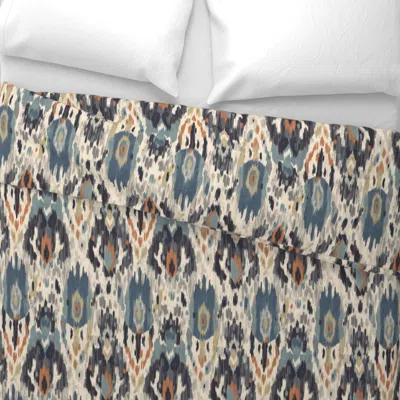 Spoonflower Ikat Fusion Sand & Sea Wide Cotton Sateen 3.5 oz 26" X 20" Standard Knife Edge In Gray