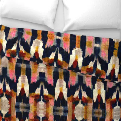 Spoonflower Ikat Inspired Painted Weft Navy Cream Pink Tan Brown Chevron Euro Pillow Sham