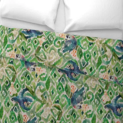 Spoonflower Ikat Parrot Emerald Wide Cotton Sateen 3.5 oz 26" X 20" Standard Knife Edge