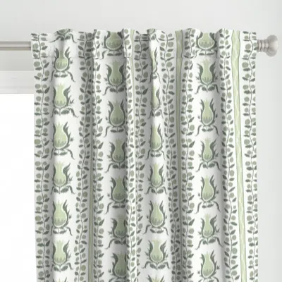 Spoonflower Ikat Pomegranates Green Curtain Panel