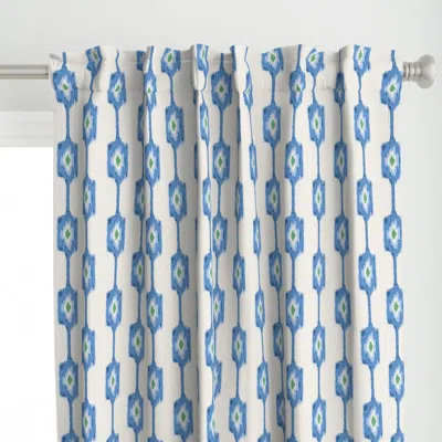 Spoonflower Ikat Stripes - Blue With Curtain Panel
