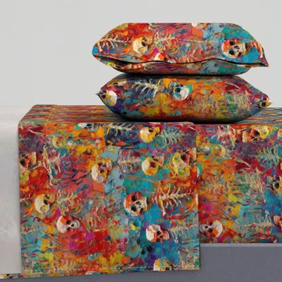 Spoonflower Impasto Textured Skeletons Cal King Sheet Set