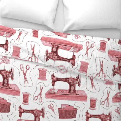 Spoonflower In Stitches 24x24 Red Wide Cotton Sateen 3.5 oz 26" X 20" Standard Knife Edge In Pink