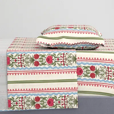 Spoonflower Indian Block Print Floral Stripe Twin Sheet Set