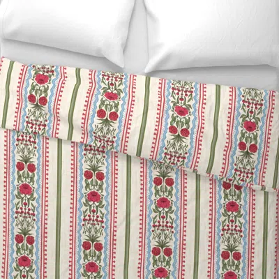 Spoonflower Indian Block Print Floral Stripe Wide Cotton Sateen 3.5 oz 26" X 20" Standard Knife Edge