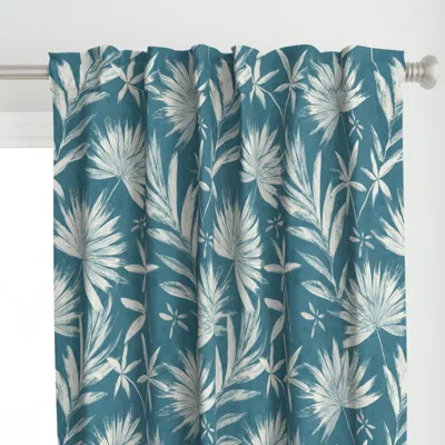 Spoonflower Ink Palms Teal And Linen Curtain Panel