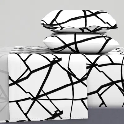 Spoonflower Ink Ribbons Lines Linear Black White Lines Queen Sheet Set
