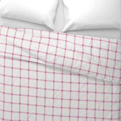 Spoonflower Irresistible And Extra White Gingham Windowpane Plaid Sherwin Williams Wide Cotton Sateen 3.5 oz 30" In Pink